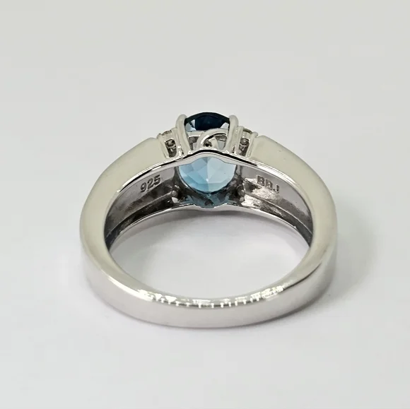 Genuine London Blue Topaz & Turquoise Ring Sterling Silver Size 7 NEW - Picture 6 of 7